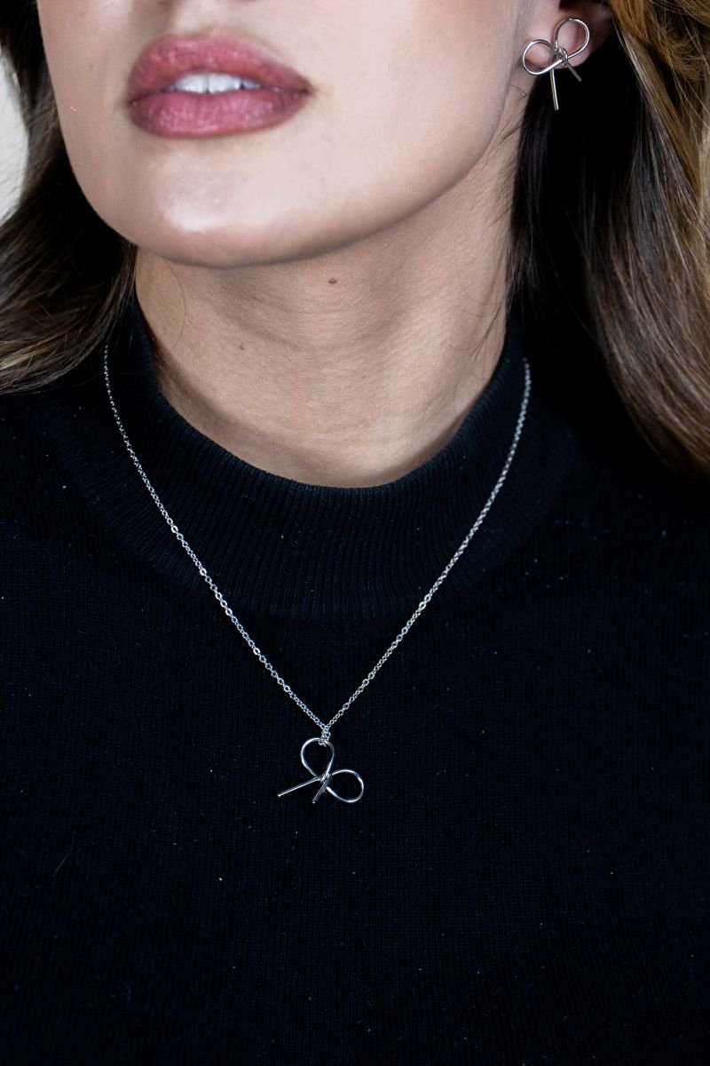 Colar Inox Cadeado + Pingente Laço