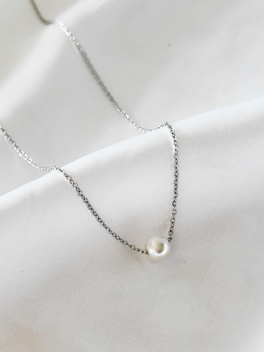 Colar Inox 'cadeado Pérola 8mm