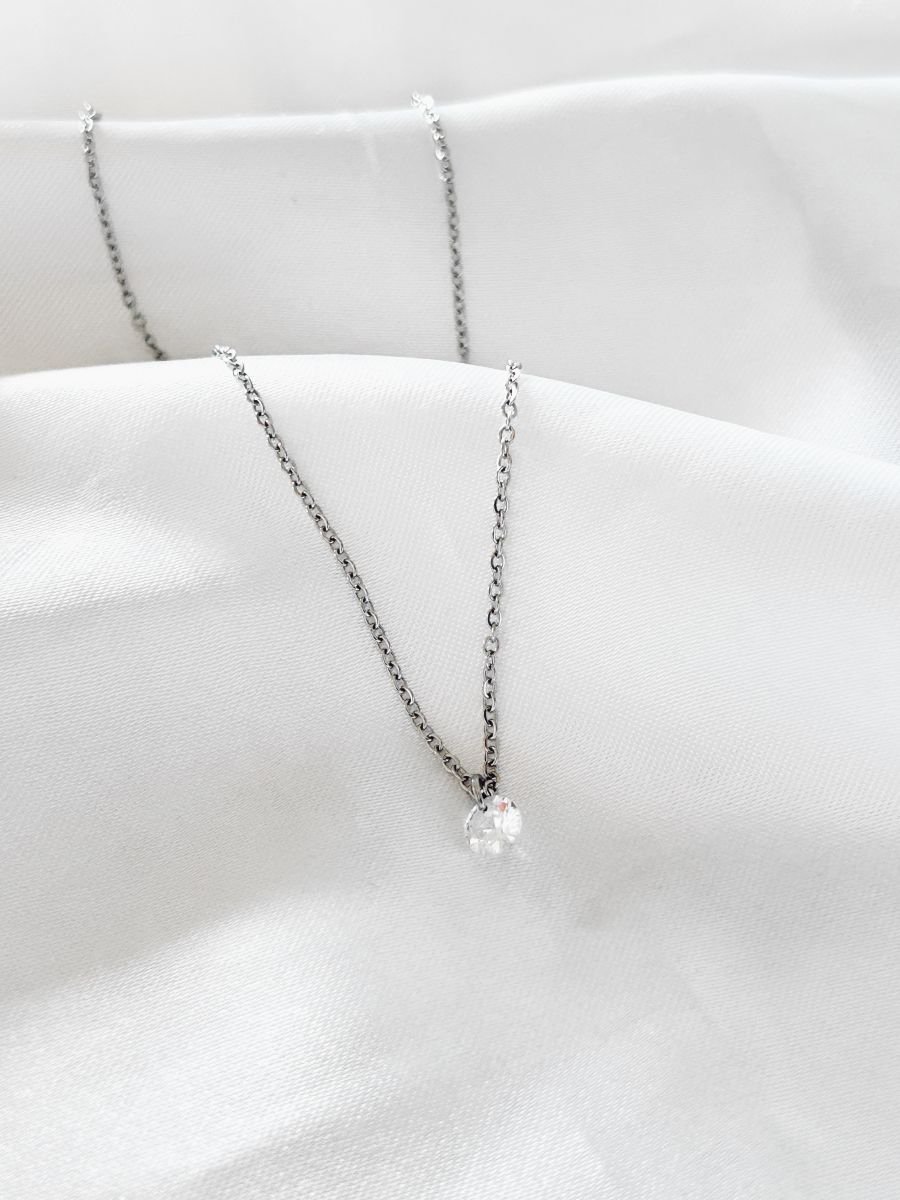 Colar Inox 'cadeado Zirconia Redonda '