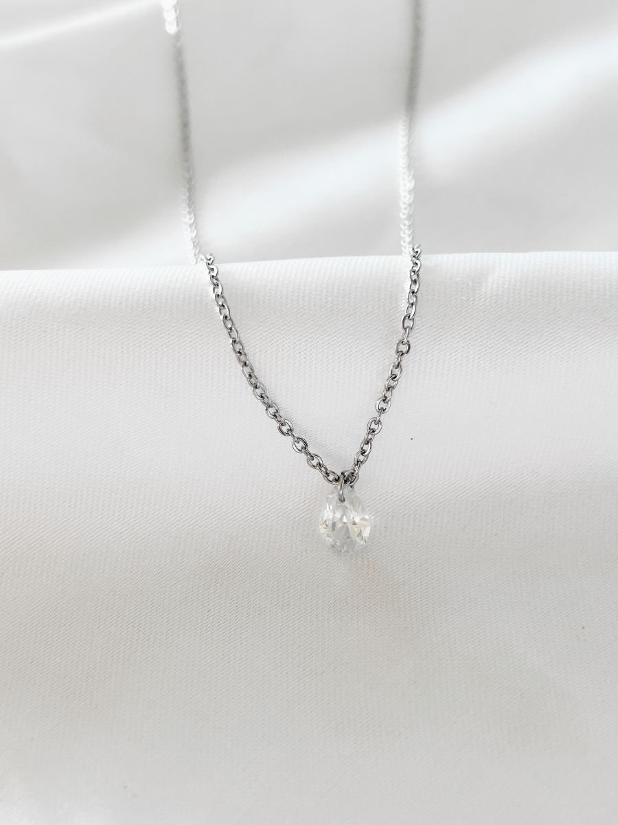 Colar Inox 'cadeado Zirconia Gota'