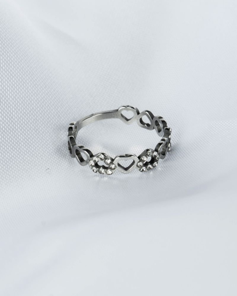 Anel Inox 'coração Liso E Cravejado'