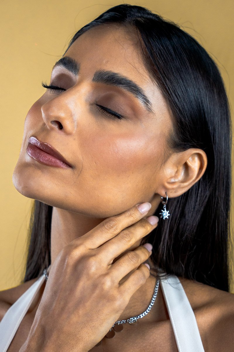 Brinco Inox Tranqueta /pingente Solitário