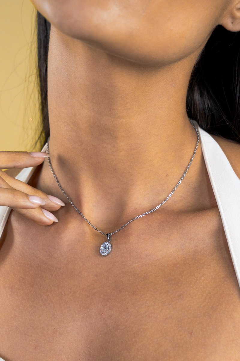 Colar Cadeado Inox Oval Cravejado