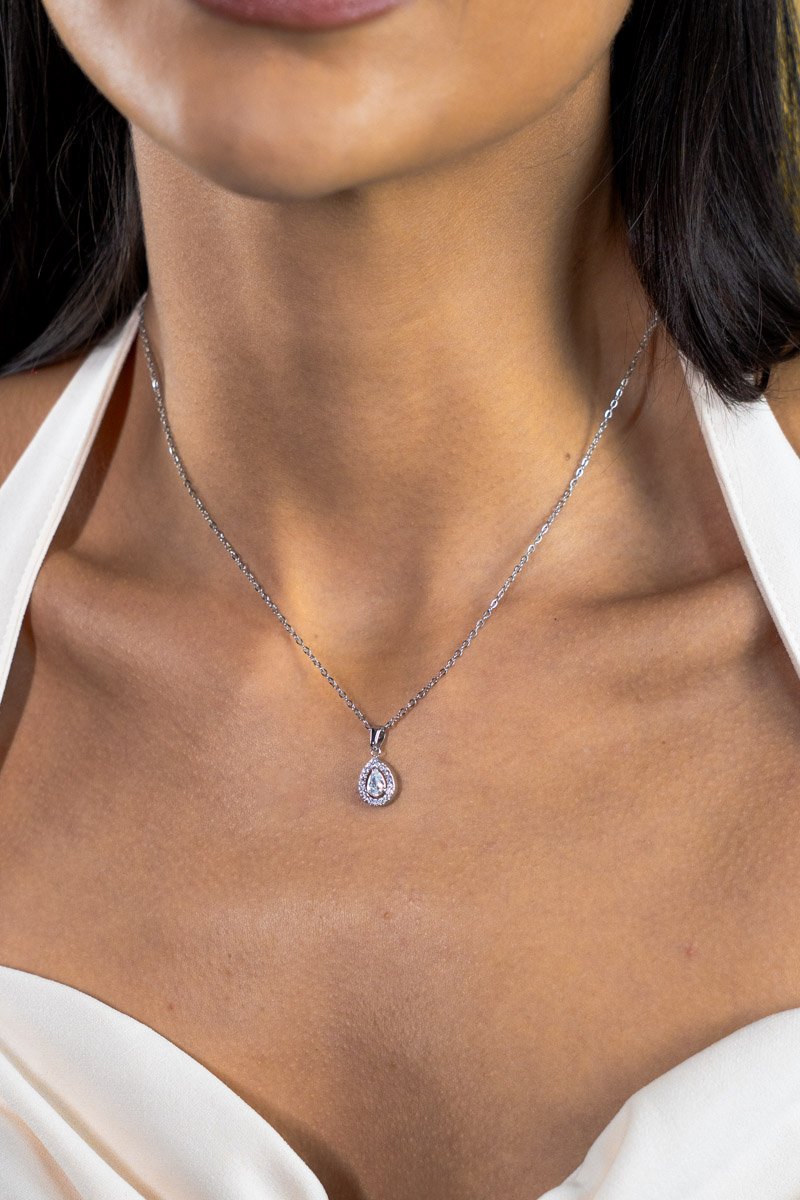 Colar Cadeado Inox Gota Cravejada