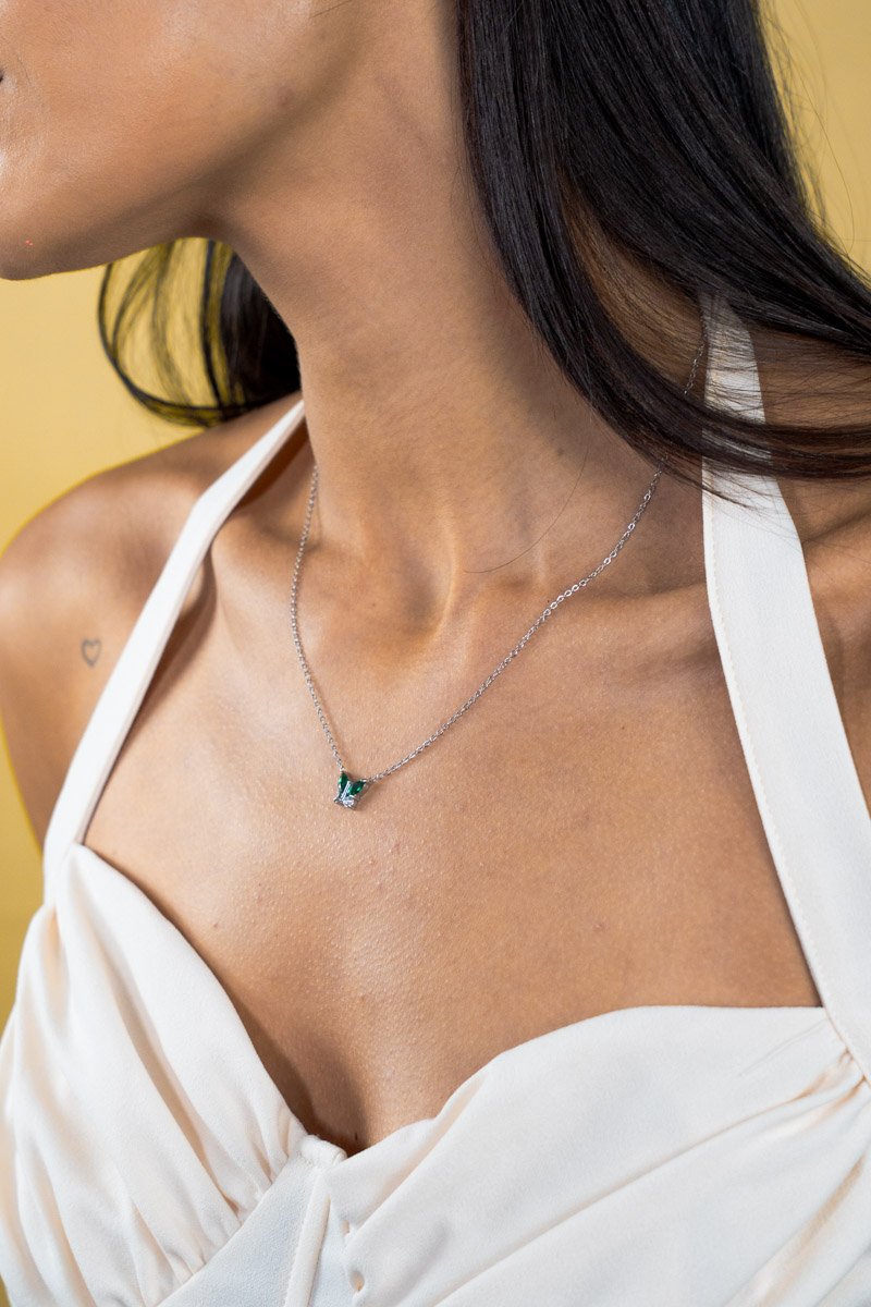 Colar Inox Cadeado Borboleta Cravejada