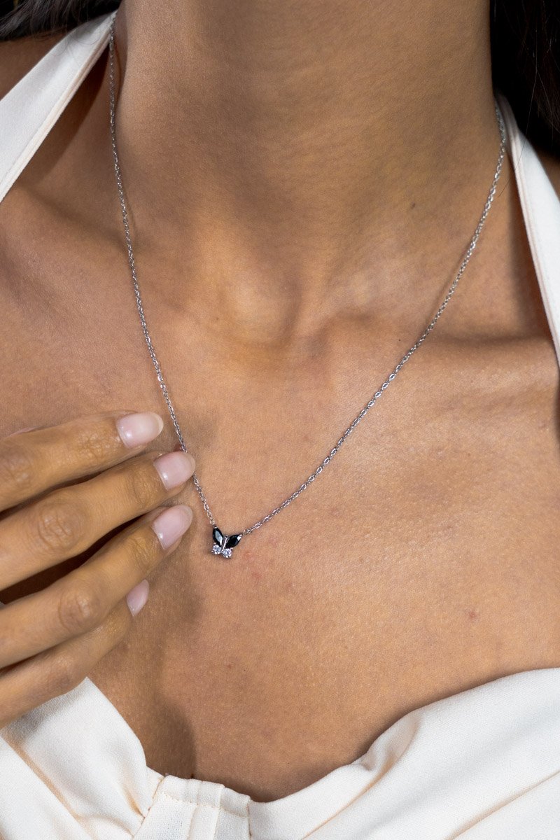 Colar Inox Cadeado Borboleta Cravejada