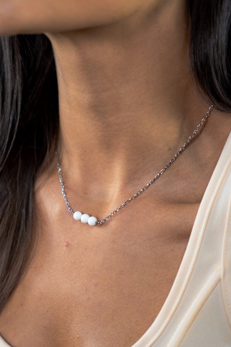 Colar Inox 'tijolinho' /pedras Naturais