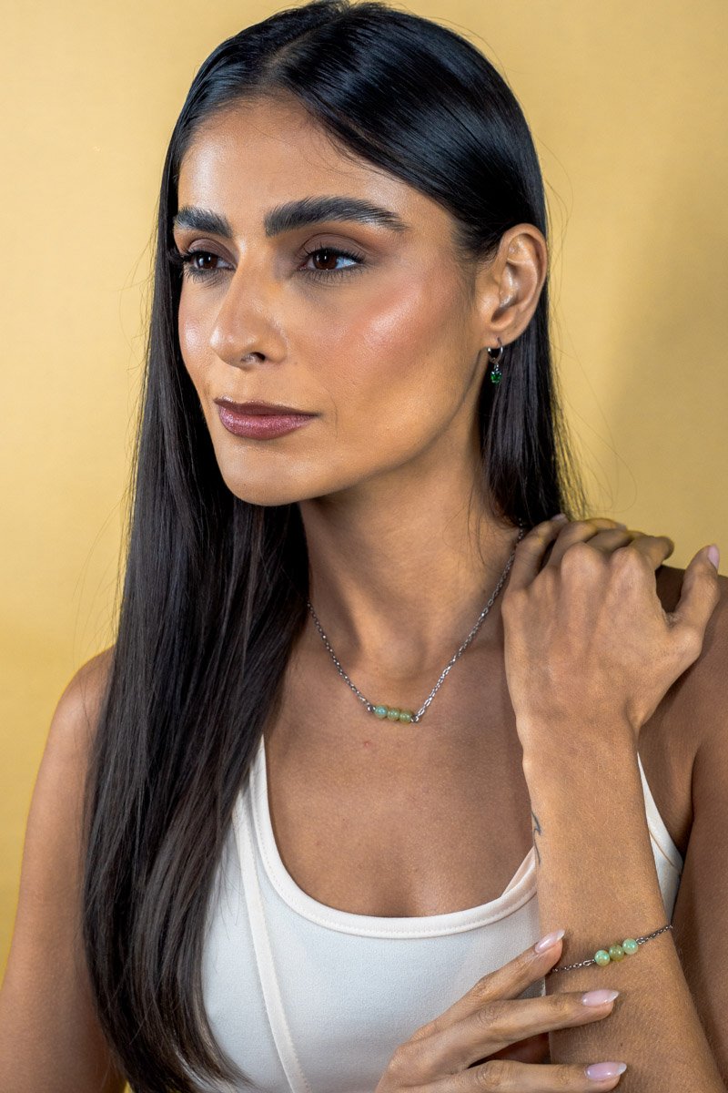 Colar Inox 'tijolinho' /pedras Naturais