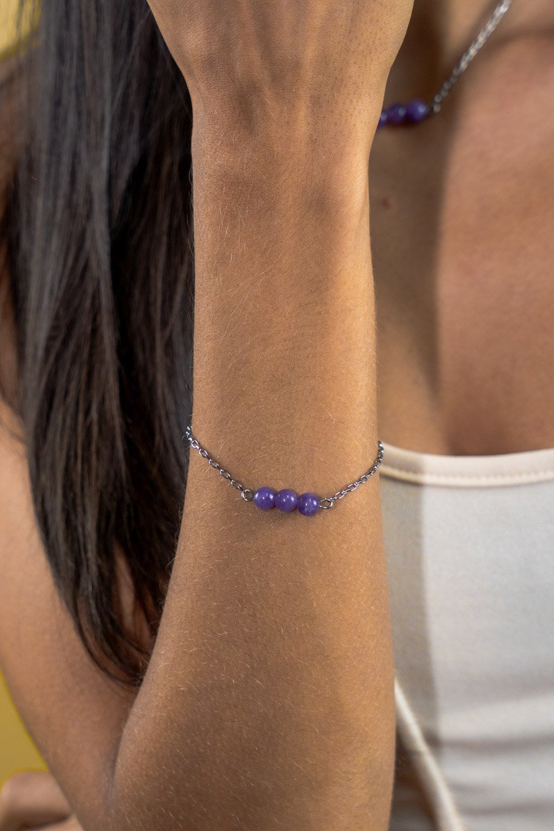 Pulseira Inox 'tijolinho'/bolas Naturais